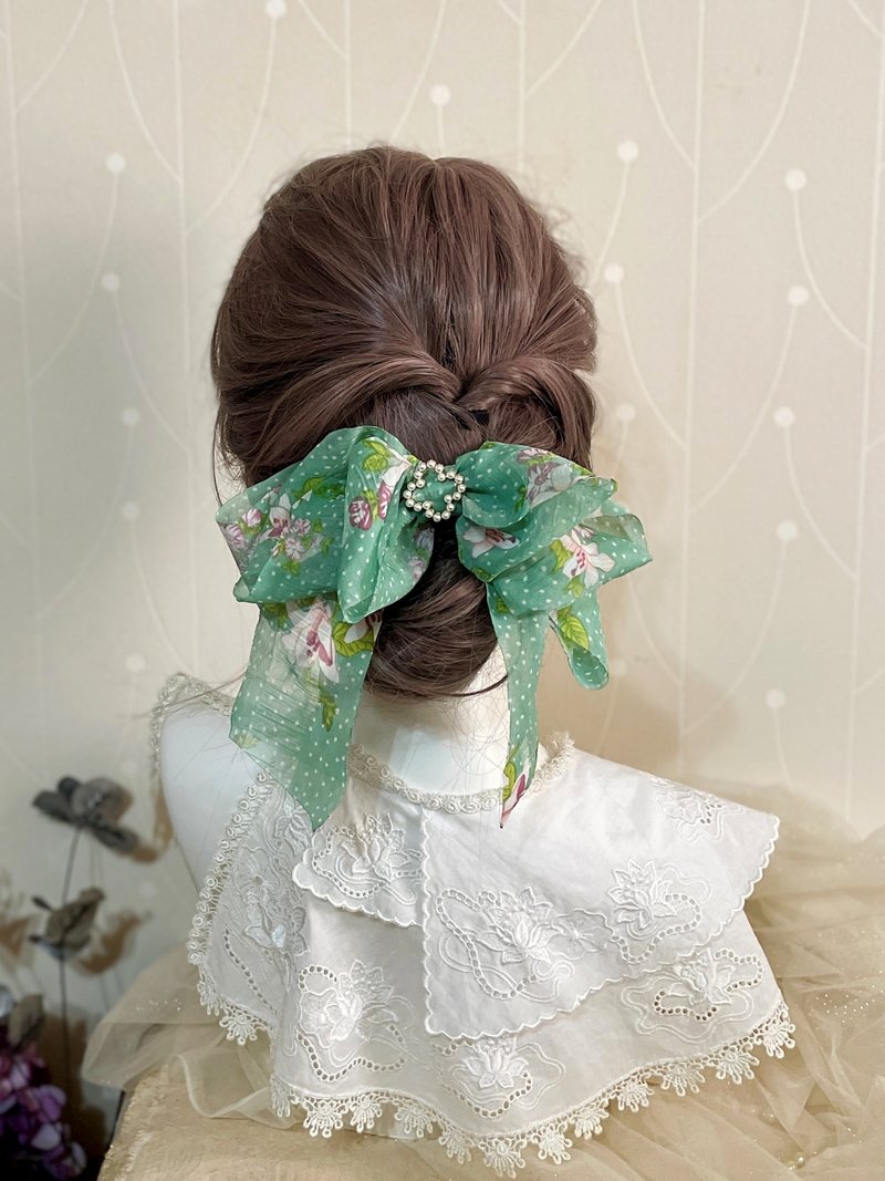 Chiffon bowknot spring clip banana clip hair clip grab clip hair comb hair ring ponytail clip side clip hair fork press clip - Hair Accessories - Other Materials Green