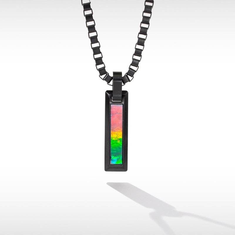 Midnight Ammolite Pendant in Matte Black Titanium - 項鍊 - 寶石 