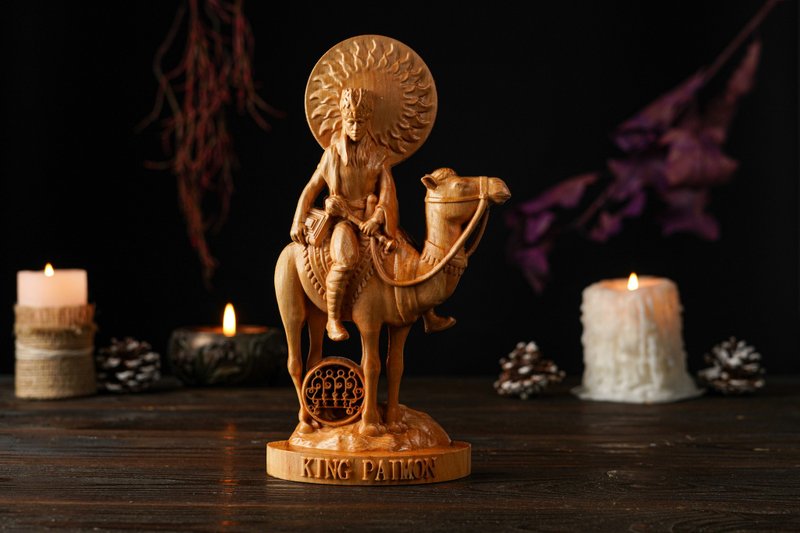 Goetia King Paimon Witchcraft figure, Paimon figure, Paimon pagan statue - ตุ๊กตา - ไม้ สีนำ้ตาล