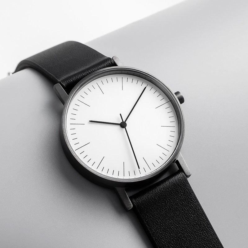 BIJOUONE Bishuwan B001 Series Dark Gray Case White Dial Black Leather Strap Waterproof Watch - Men's & Unisex Watches - Stainless Steel Black