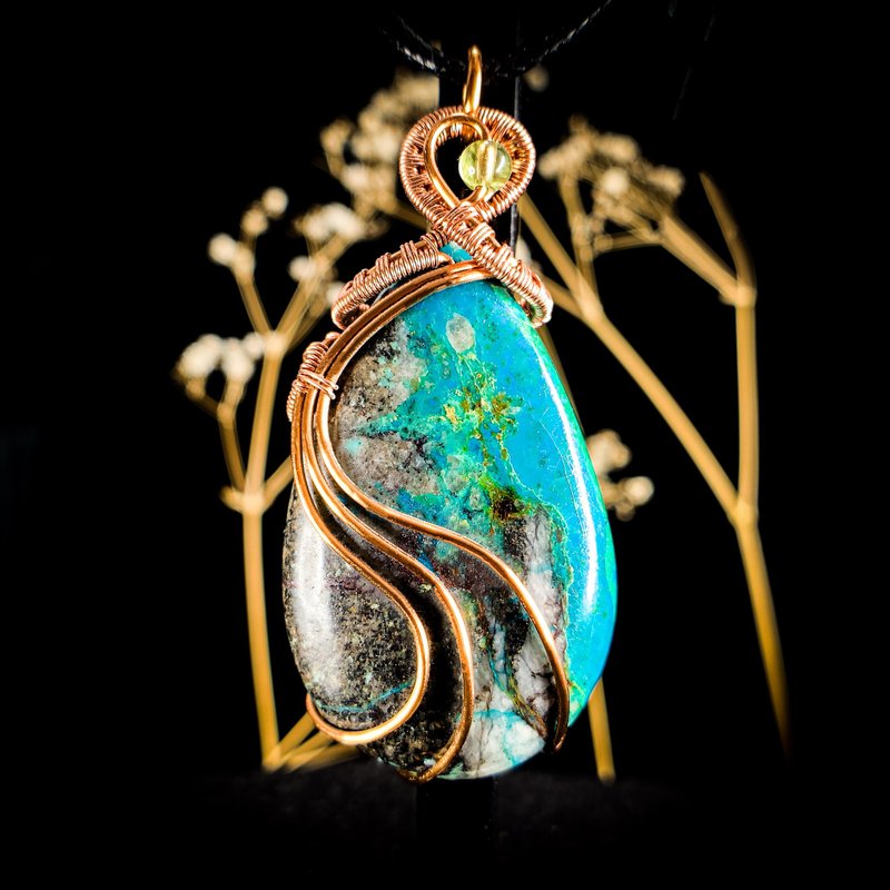[Phoenix Nirvana] Phoenix Stone Phoenix Pine/ Stone Metal Wire Braided Pendant - Necklaces - Crystal Blue