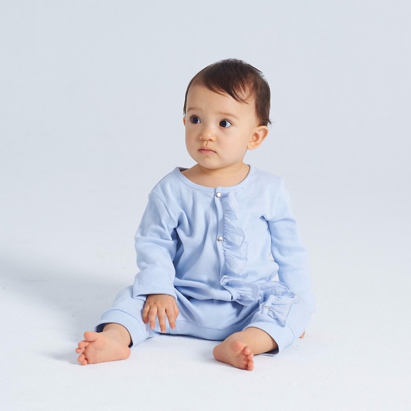 Newborn series-lotus leaf jumpsuit (pink blue/pink) - Onesies - Cotton & Hemp Blue