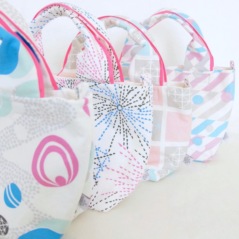【Mini bag】5 patterns (pink tape) - กระเป๋าถือ - ผ้าฝ้าย/ผ้าลินิน หลากหลายสี