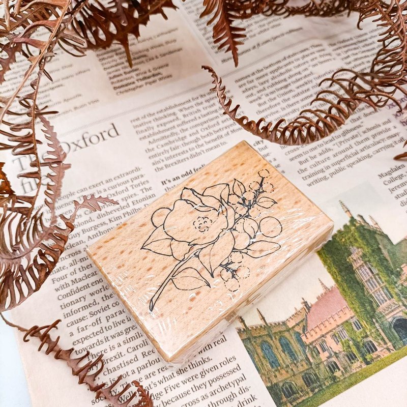 PS004W_花系列D/ Flower series.D/櫸木印章 Wood Rubber Stamp - ตราปั๊ม/สแตมป์/หมึก - ไม้ สีกากี