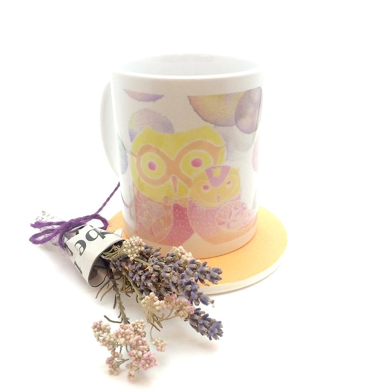 馬克杯【就愛膩在一起貓頭鷹】 - 茶具/茶杯 - 瓷 橘色