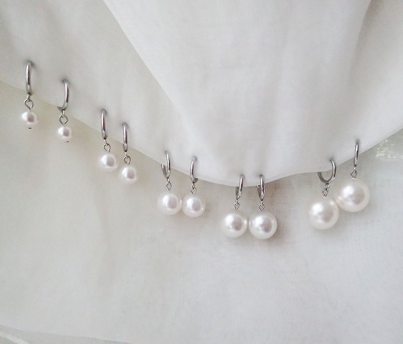 水晶珍珠, 施華洛世奇元素 & 不鏽鋼 夾式 耳環 (一對) - 耳環/耳夾 - 玻璃 白色