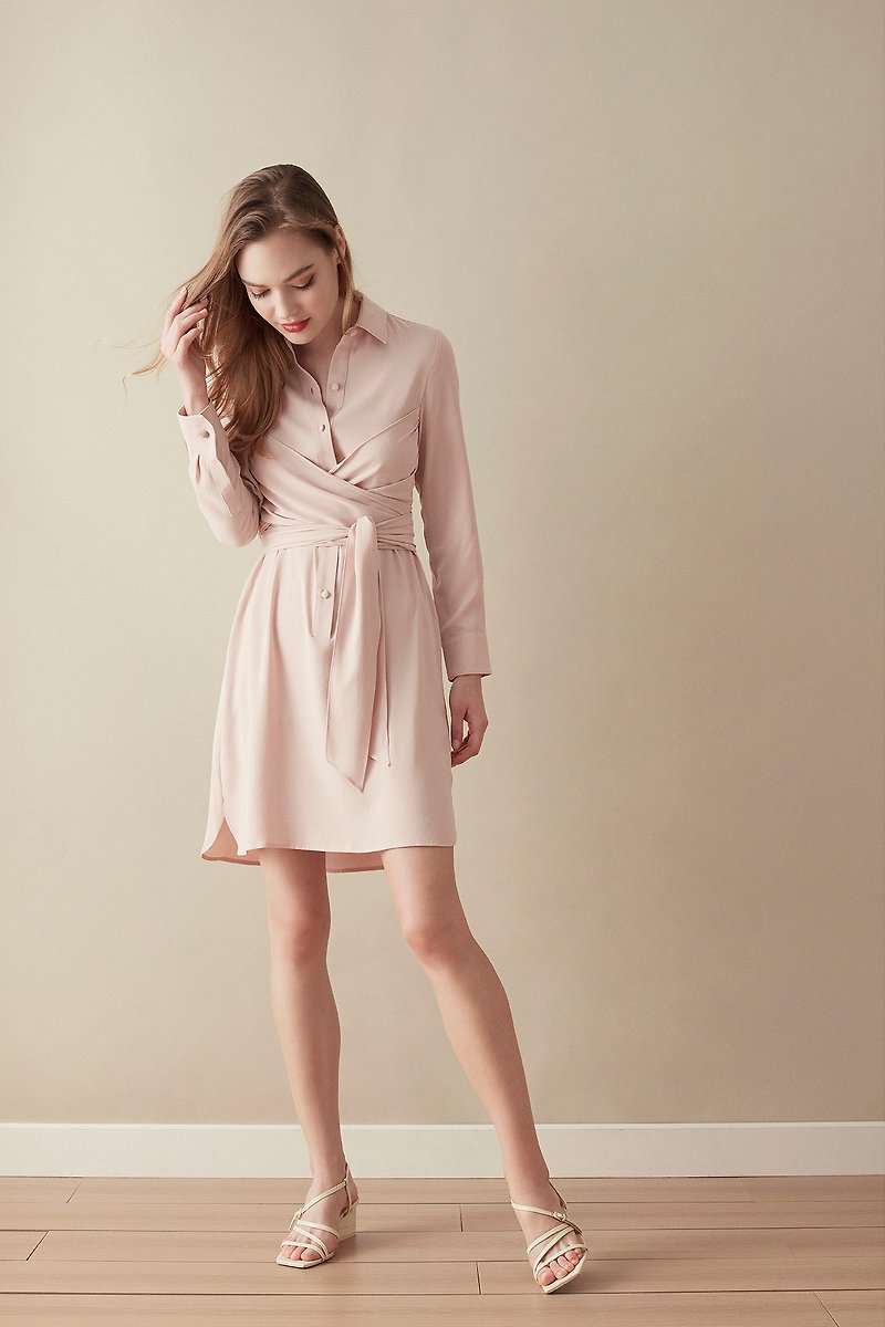 Tove & Libra Wrapped Shirtdress - Pink Nude Sustainable Fashion - One Piece Dresses - Other Man-Made Fibers Pink