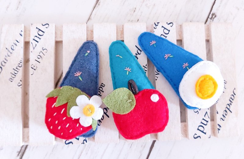 手感刺繡不織布 三入組 大三角BB夾 7公分髮飾  髮夾  藍天 三件 - 髮夾/髮圈 - 聚酯纖維 多色