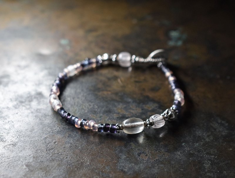 Antique bohemia bead and gooseberry, purple mix and pink opal bead bracelet - Bracelets - Glass Purple