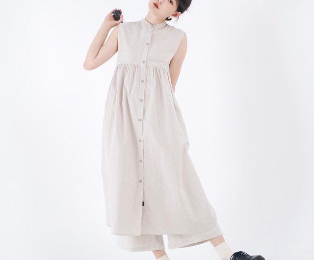 中国雅莹 Yaying New Chinese-style Mandarin Collar Dress 4 Beige