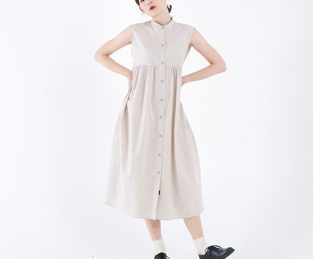中国雅莹 Yaying New Chinese-style Mandarin Collar Dress 4 Beige
