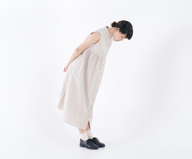 中国雅莹 Yaying New Chinese-style Mandarin Collar Dress 4 Beige