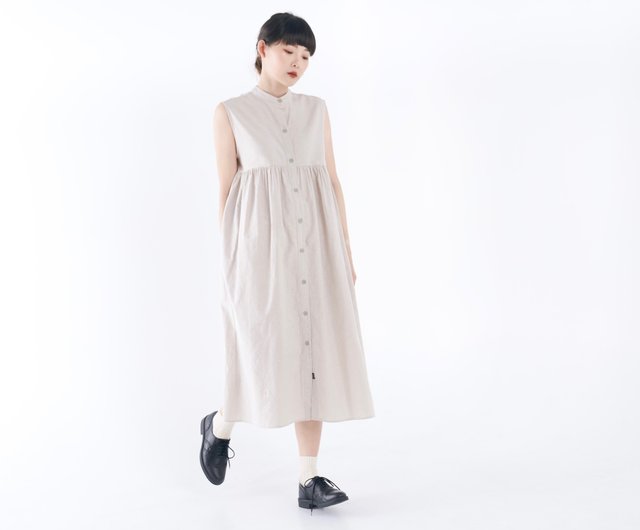 中国雅莹 Yaying New Chinese-style Mandarin Collar Dress 4 Beige