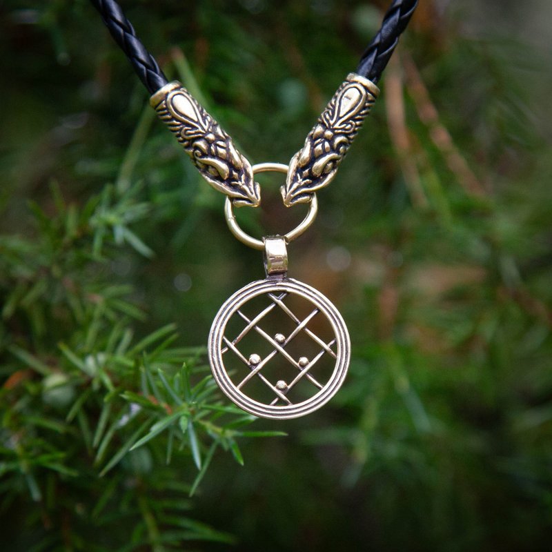 Tiny Sown Field pendant. Slavic amulet leather necklace. Pagan jewelry mascot. - สร้อยคอ - โลหะ สีส้ม