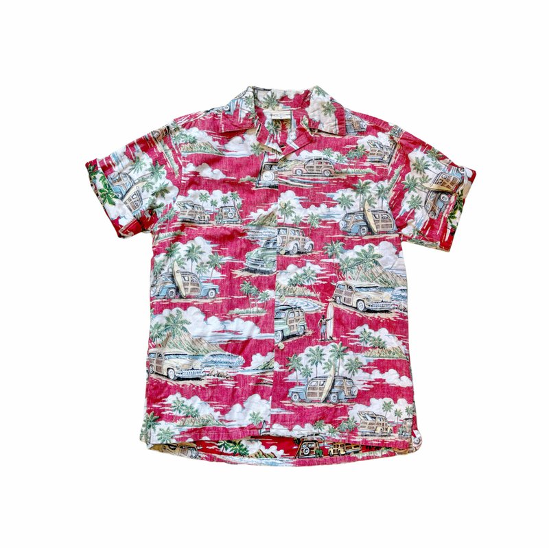 American vintage antique car reversible Hawaiian shirt - เสื้อเชิ้ตผู้ชาย - ผ้าฝ้าย/ผ้าลินิน หลากหลายสี