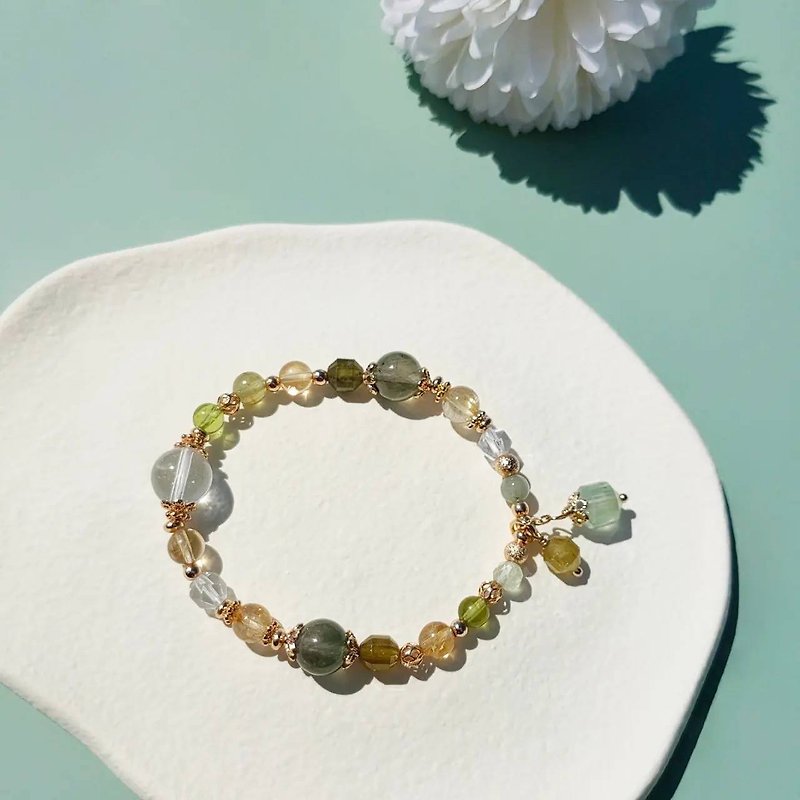If the grass is like the bud. Green Hair Quartz Stone Stone 14K Gold Plated Crystal Mineral Design Bracelet - Bracelets - Crystal Green