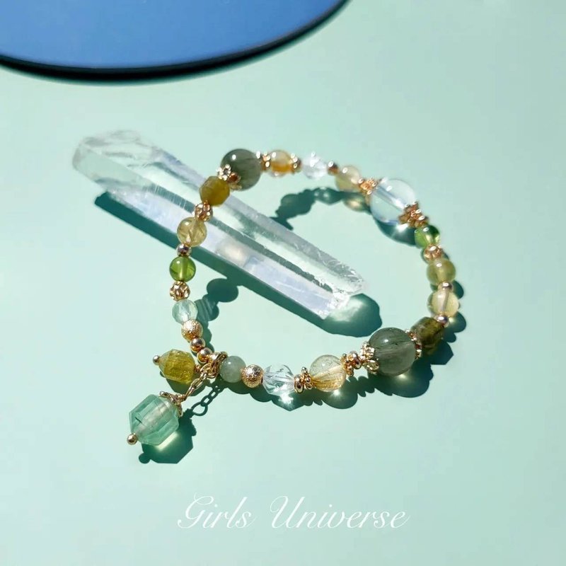 若草若芽。グリーンルチルクォーツ サボライトガーネット ペリドット 14KGF クリスタルミネラルデザインブレスレット - ブレスレット - クリスタル グリーン