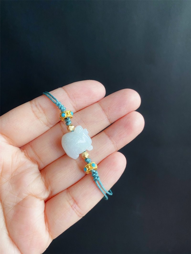 Natural Burmese Jade-Ice White Jade Pig Brings Money and Riches Bracelet Gift - Bracelets - Jade 