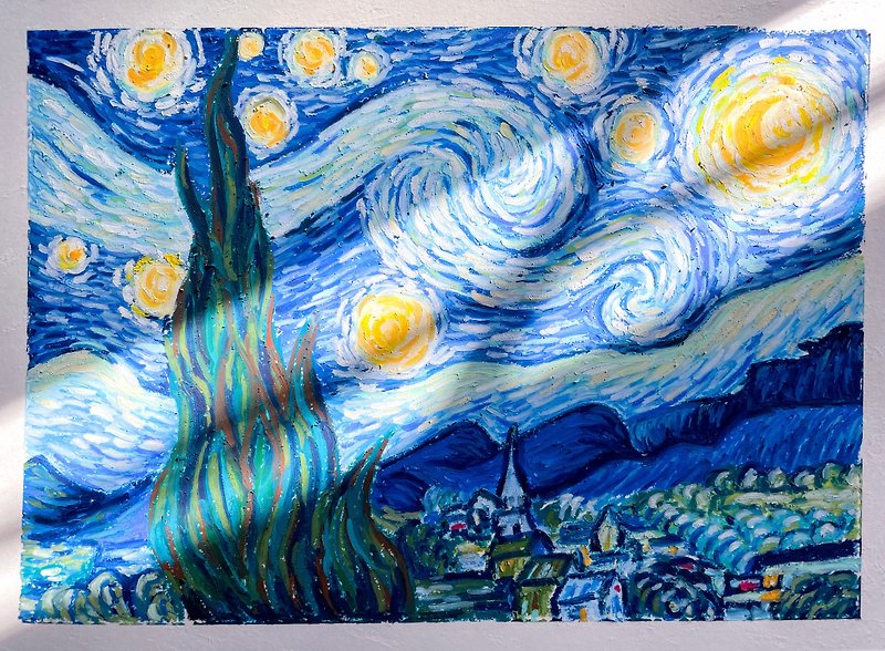 【คลาสเวิร์คช็อป】[Experience] [One person class] Taipei Oily Pastel Van Gogh Starry Night Experience Course Healing Painting