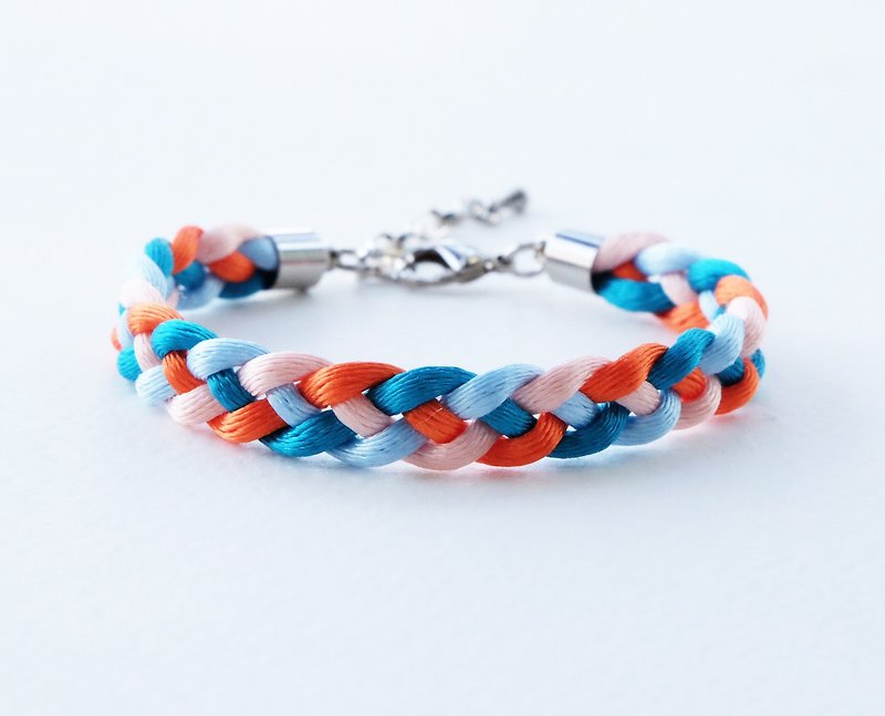 Blue tone & orange braided bracelet - สร้อยข้อมือ - วัสดุอื่นๆ สีส้ม