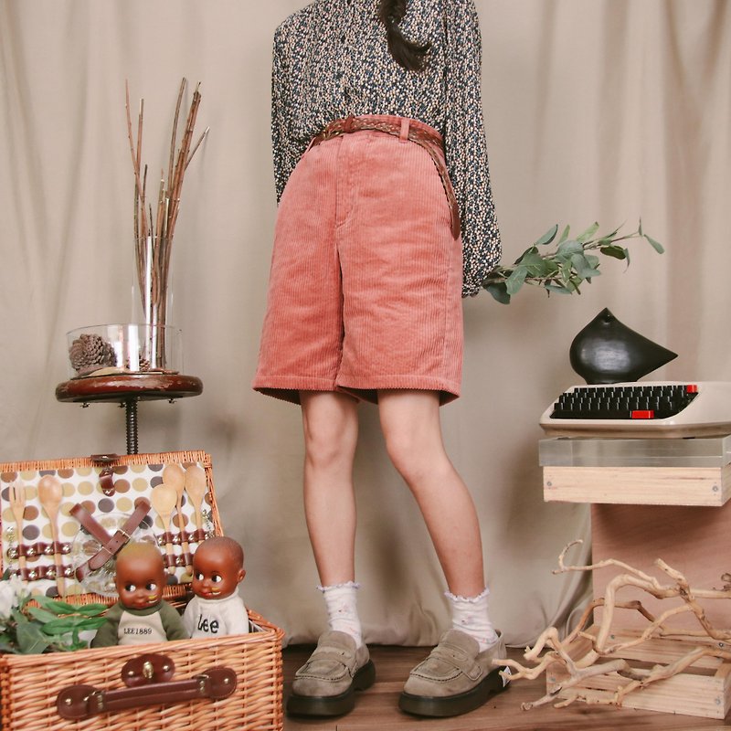 Corduroy shorts 016, dark pink 27 waist cotton shorts vintage [Tsubasa.Y vintage house] - Women's Pants - Cotton & Hemp Pink