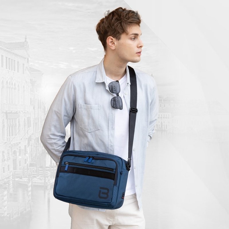 Crossbody bag, functional 13-inch laptop bag, business briefcase - กระเป๋าแมสเซนเจอร์ - ไนลอน สีน้ำเงิน