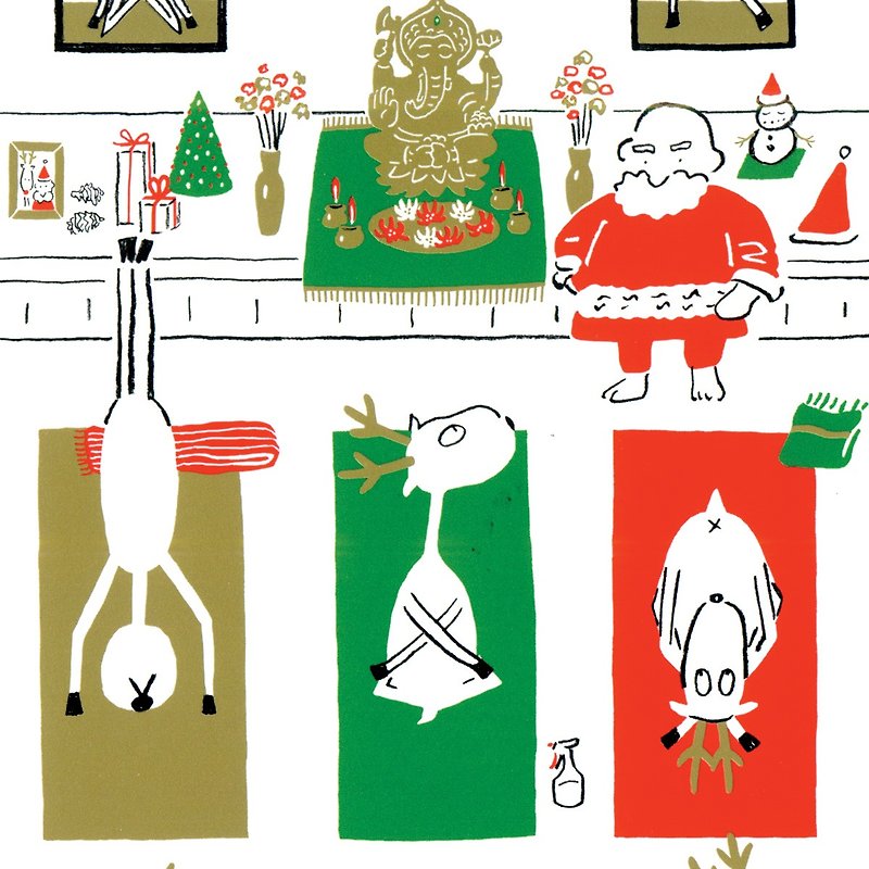 紙 明信片/心意卡 金色 - 聖誕卡-2021聖誕老人與麋鹿日常聖誕明信片12號-天天瑜珈