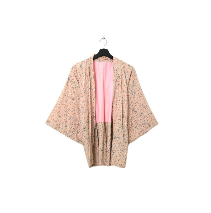 Back to Green-日本帶回羽織 淺粉 花 kb-84/vintage kimono - 女大衣/外套 - 絲．絹 
