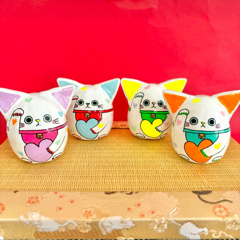 Heart Cat Daruma [Large] Orange Ear Heart - ของวางตกแต่ง - ดินเหนียว สีส้ม