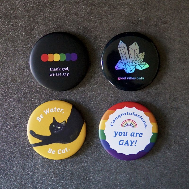 When a cat_Good frequency_Thank God_Congratulations on being gay_Medium-sized badge_With small card - Badges & Pins - Plastic Multicolor