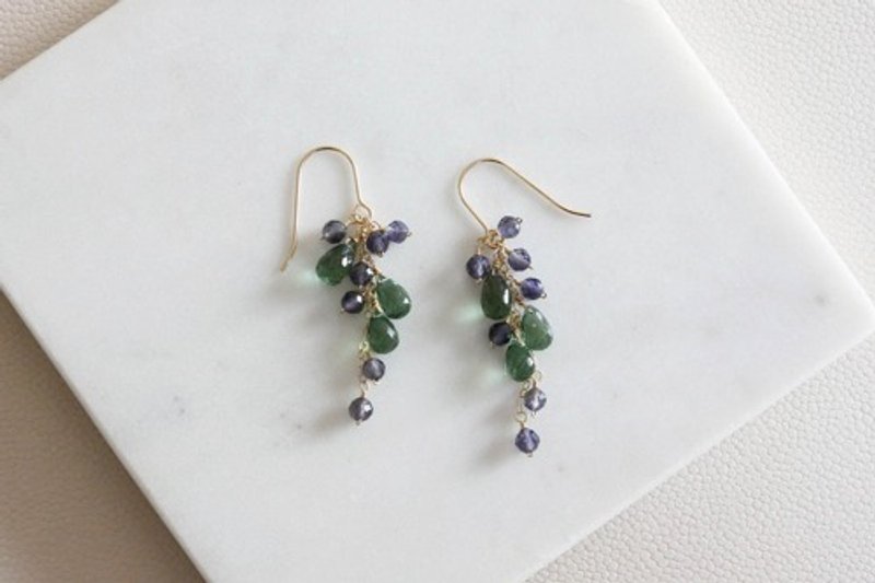 Pinkoi Proxy Purchase - No. 815 Green apatite and iolite earrings (long) - Earrings & Clip-ons - Gemstone 