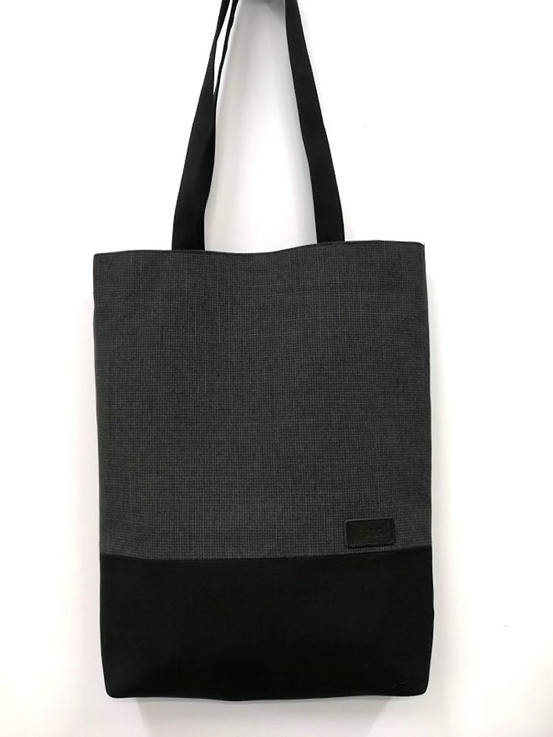 Original exquisite shoulder bag / Tote bag / A4 can be put / small gray grid AL08-002 (single product) - Messenger Bags & Sling Bags - Other Man-Made Fibers Black