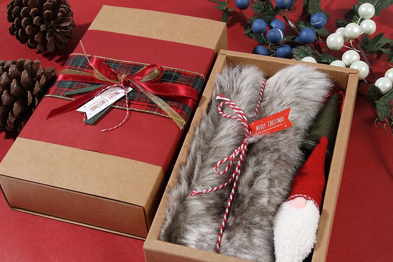 Faux Fur Collar - Christmas Gift Box - Knit Scarves & Wraps - Polyester Khaki