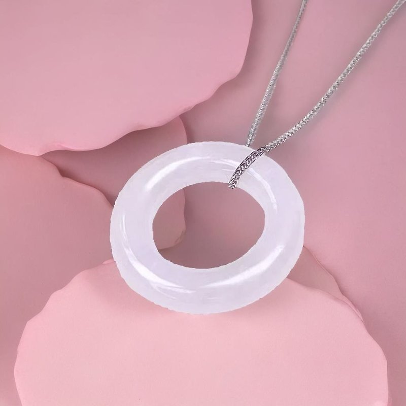 [Wish for Peace] Ice White Jadeite Peace Ring Necklace | Natural Burmese Jade A Grade Jadeite - Necklaces - Jade White
