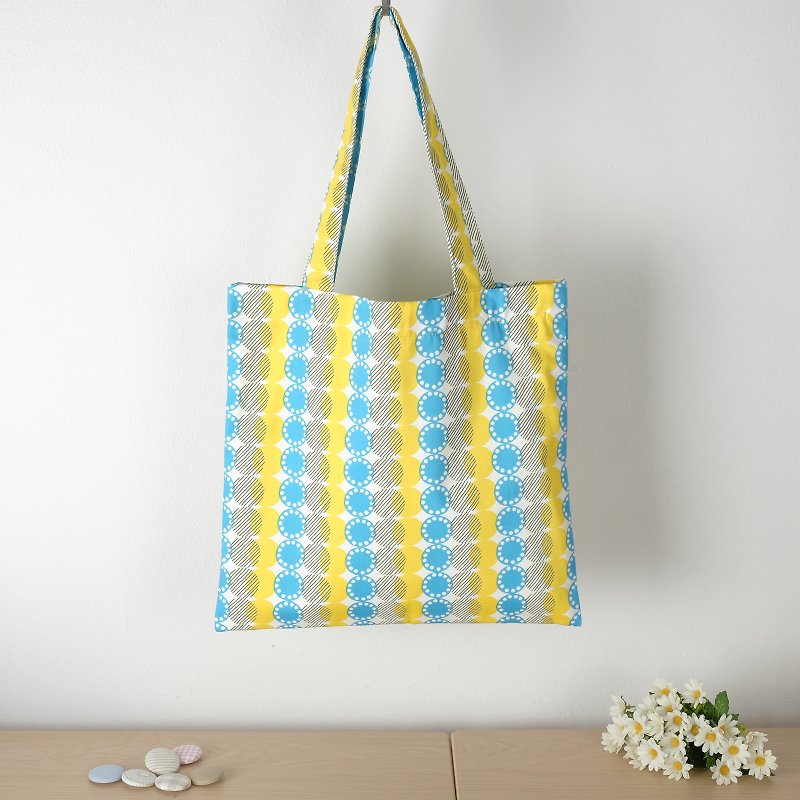 Yellow & Blue Circle Pattern Japan Cotton Tote Bag - Messenger Bags & Sling Bags - Cotton & Hemp Yellow
