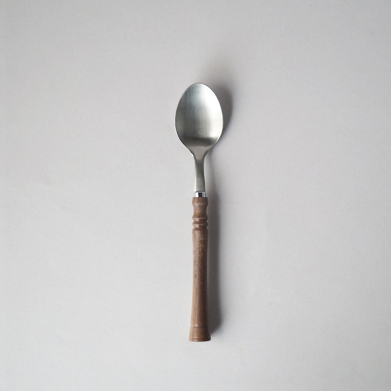 日本高桑金屬  日製復古風木柄不鏽鋼甜點匙-2入 - 刀/叉/湯匙/餐具組 - 不鏽鋼 咖啡色