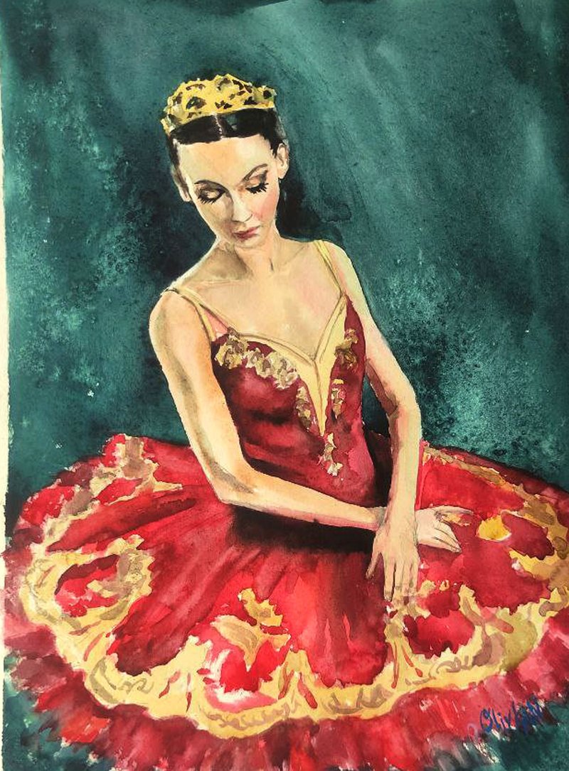 Ballerina Painting Watercolor Original Art Ballet Watercolor Dance Red Dress Art - 海報/掛畫/掛布 - 紙 紅色