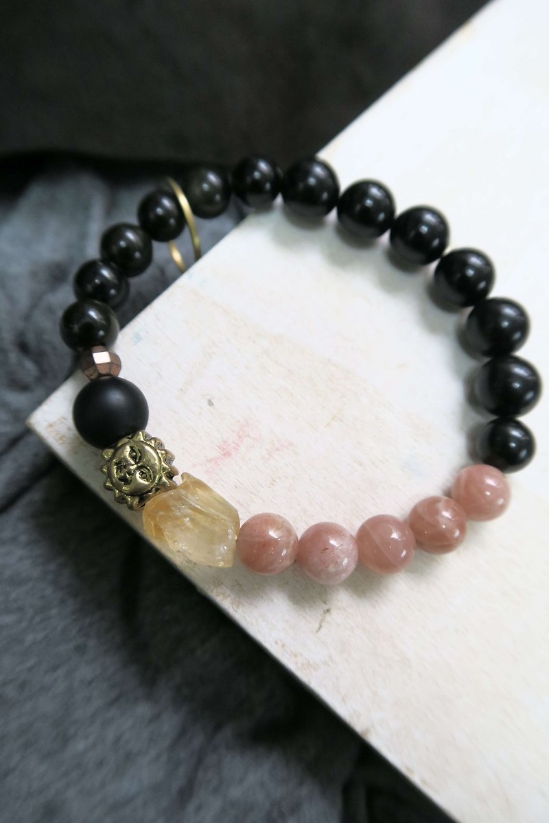 [Sale] obsidian seasonal sun Stone gold Stone Black agate bead bracelet red Bronze - Bracelets - Crystal Black