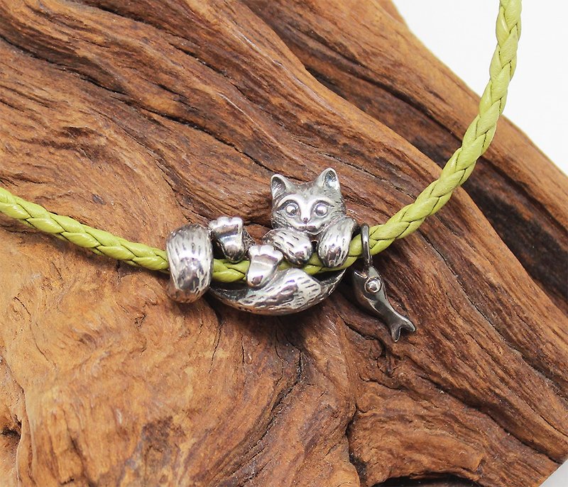 Pan cat series necklace (horizontal, straight hanging) - สร้อยคอ - เงินแท้ 