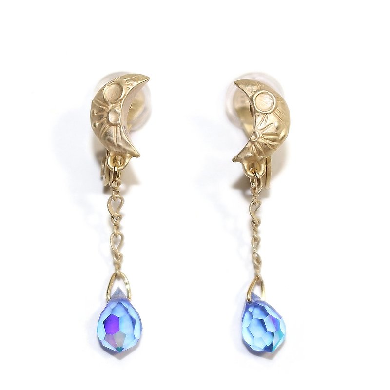 Moon Earring Moon Clip-On EA079 - Earrings & Clip-ons - Other Metals Blue