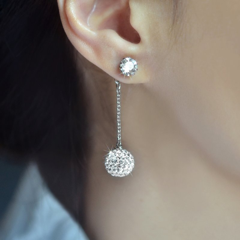 Round cut crystal x pavé diamond ball reversible earrings - Earrings & Clip-ons - Crystal 