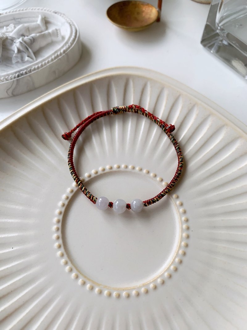 大緬甸玉珠*3 紅+五色 粗繩 蠟線手環 增加好運氣 祈福 淨化心靈 - 手鍊/手環 - 其他材質 白色