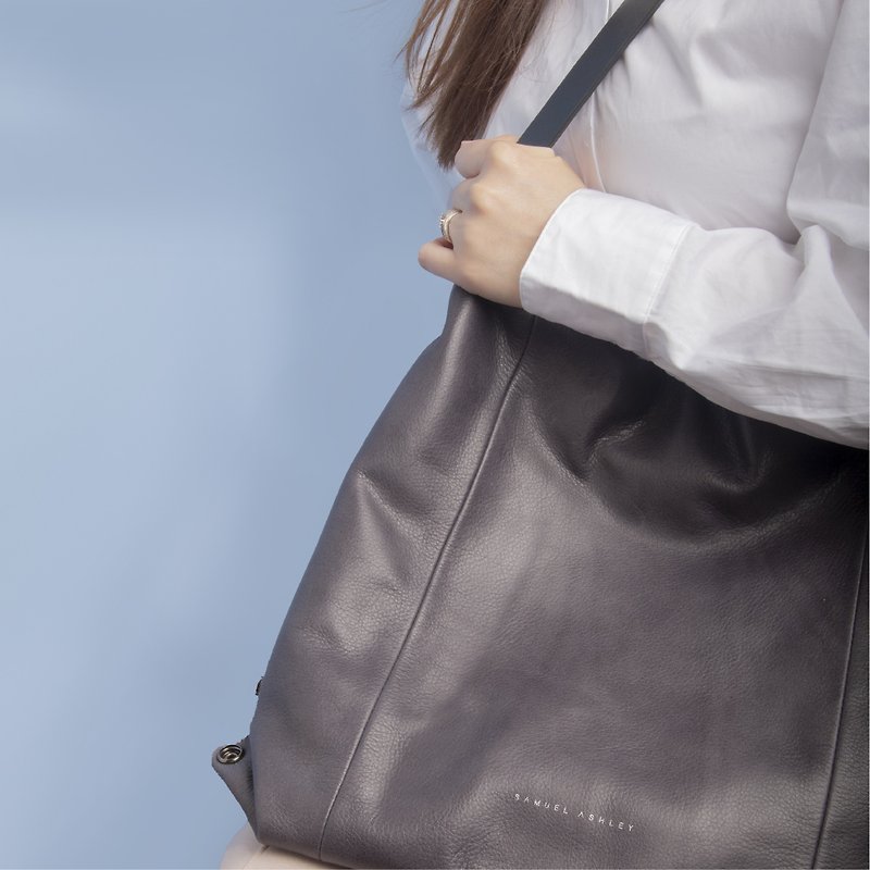 【Full Grain Cowhide Leather】Zoe Shopper Bag - Storm Grey - กระเป๋าถือ - หนังแท้ สีเทา