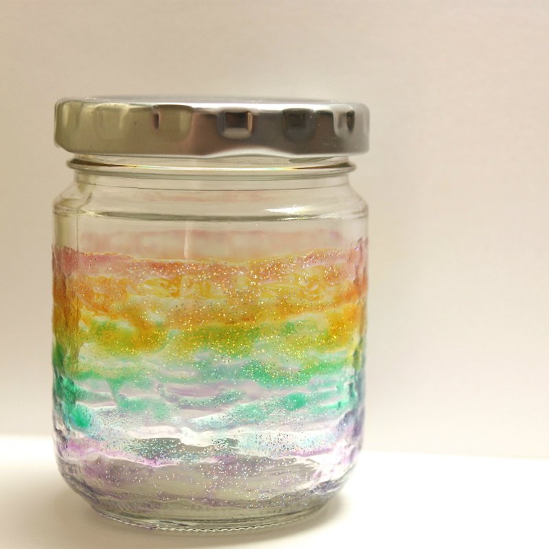 Ombre Rainbow Glittery Painted Glass Bottle・Japanese Zakka Mason Jar - Food Storage - Glass Multicolor