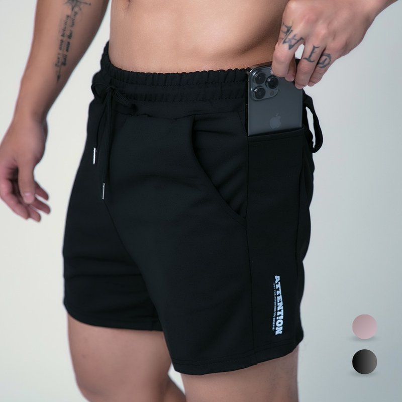 A+機能健身短褲【黑色】│AttentionWear, 內著, 五分褲 運動短褲 - 中性長褲/短褲 - 聚酯纖維 黑色