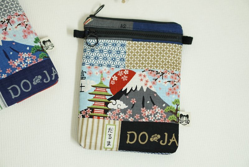 Pitaya des Quefy 雙拉鍊手機包 日本 Fuji 富士山黑 - 側背包/斜孭袋 - 棉．麻 