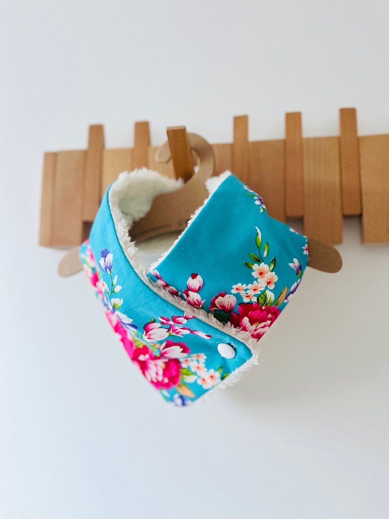 Handmade Fleece Cozy Scarf with Taiwanese Peony Print Fabric - Knit Scarves & Wraps - Cotton & Hemp Blue