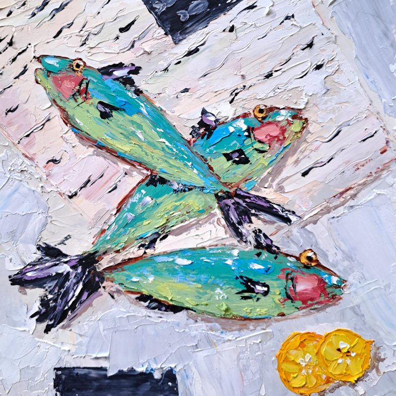 イワシの魚の絵、伝統芸術、動物 - ウォールデコ・壁紙 - その他の素材 多色