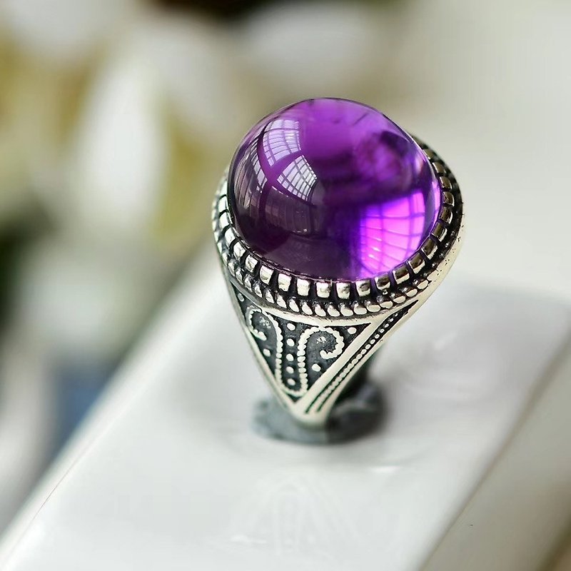 Beautiful Needs American Goods Pure Natural Brazilian Amethyst Egg Face Ring Crystal Permeable Thick Violet - แหวนทั่วไป - คริสตัล 