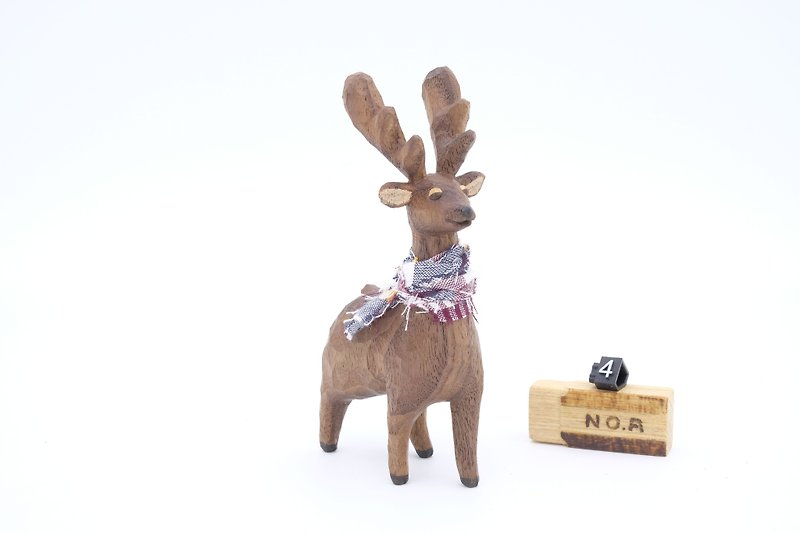 Department of Small Animal Healing _ walnut wood carving deer 4 (movable head) - Other - Wood Brown